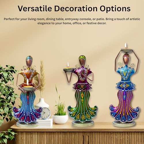 Metal Tealight Candle Holder Dolls Set – Multicolor Home Decor Showpiece Figurines
