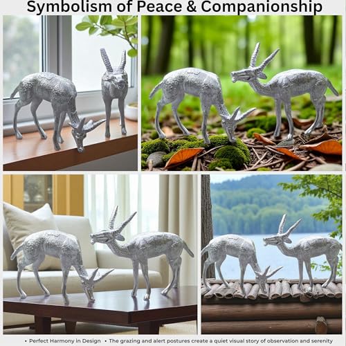 Set of 2 White Metal Deer Figurines – Handcrafted Decorative Animal Showpieces, Elegant Home & Office Decor