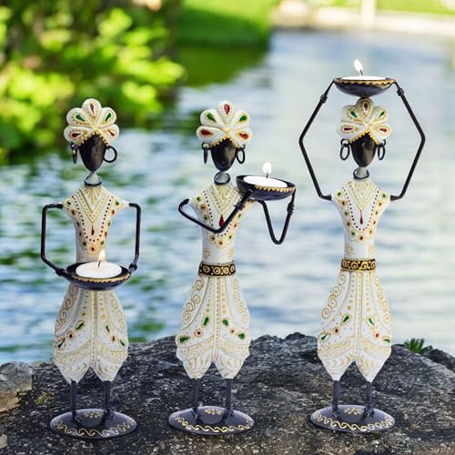 Traditional Tribal Tealight Holder Showpieces – Handmade Ethnic Decor for Home, Diwali, Wedding, Festivals