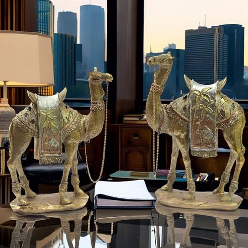 Luxurious Gold Camel Statue Set – Intricately Detailed Poly-Resin Home Décor Showpiece – Gift for Living Room, Office