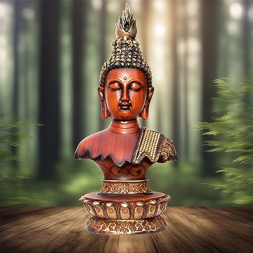 12-inch Serene Buddha Statue Wooden Finish Poly-Resin Meditation Sculpture for Mindfulness, Peace, Spiritual Enlightenment and Home Decor