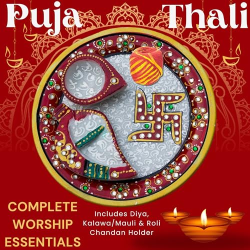 Marble Pooja Thali with Meenakari Work – 6 Inch Decorative Thali, Diya, Roli-Chandan Holder