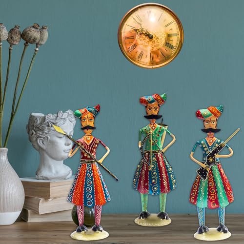 Maratha Warrior Showpiece Set of 3 – Premium Iron Tabletop Figurines, Indian Traditional Cultural Décor for Housewarming