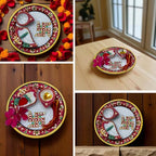 Marble Pooja Thali with Meenakari Work – 6 Inch Decorative Thali, Diya, Roli-Chandan Holder