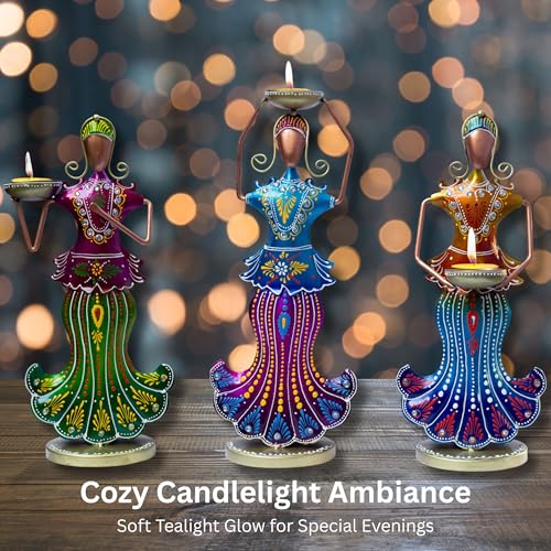 Metal Tealight Candle Holder Dolls Set – Multicolor Home Decor Showpiece Figurines