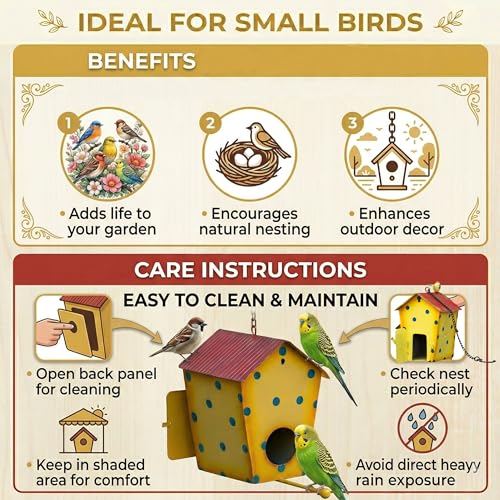 Metal Bird House Nest for Outdoor Garden Hanging Decor | Weather Resistant Bird Nest Box with Hook Chain for Sparrow