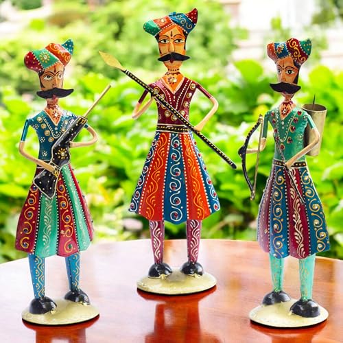 Maratha Warrior Showpiece Set of 3 – Premium Iron Tabletop Figurines, Indian Traditional Cultural Décor for Housewarming