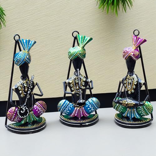 Trumpet Dancers Iron Metal Showpiece, Rajasthani Folk Art Decor