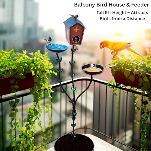 5ft Tall Large Iron Bird Feeder Stand with Bird Nest & Water Bowl