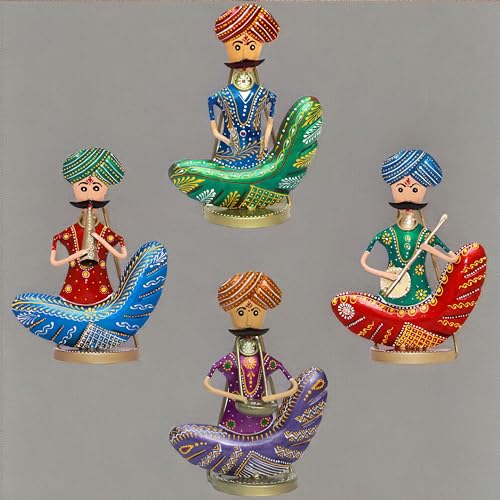Rajasthani Moustache Musicians – Hand-Painted Decorative Showpiece Set of 4 Musical Statues