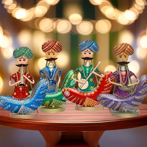 Rajasthani Moustache Musicians – Hand-Painted Decorative Showpiece Set of 4 Musical Statues