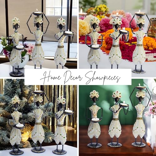 Traditional Tribal Tealight Holder Showpieces – Handmade Ethnic Decor for Home, Diwali, Wedding, Festivals