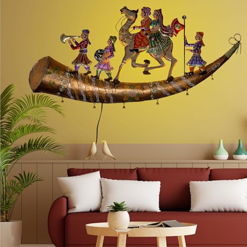 Handcrafted Rajasthani Trumpet Horn Metal Wall Decor with LED Lights