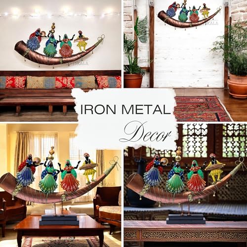 Trumpet Dancers Iron Metal Showpiece, Rajasthani Folk Art Decor