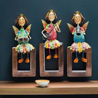 Angel Musician Statues – Set of 3 | Handcrafted Metal & Wood | Wall Hanging, Shelf Display