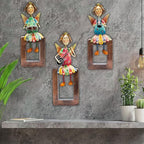 Angel Musician Statues – Set of 3 | Handcrafted Metal & Wood | Wall Hanging, Shelf Display