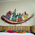 Trumpet Dancers Iron Metal Showpiece, Rajasthani Folk Art Decor, 28x13 Inch Tabletop or Wall Hanging with Removable Base, Perfect for Living Room, Restaurant & Gift