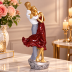 Romantic Couple Showpiece – Elegant Gold & Burgundy Resin Couple Statue for Home Decor, Anniversary & Wedding Gift