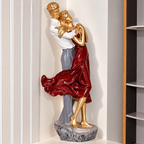 Romantic Couple Showpiece – Elegant Gold & Burgundy Resin Couple Statue for Home Decor, Anniversary & Wedding Gift