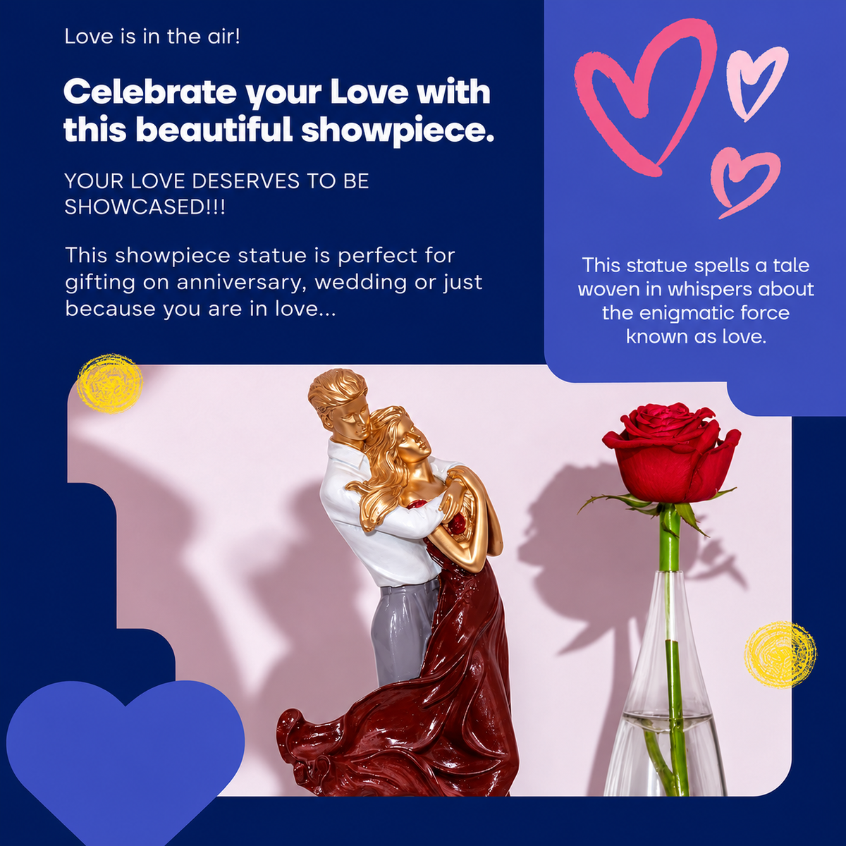 Romantic Couple Showpiece – Elegant Gold & Burgundy Resin Couple Statue for Home Decor, Anniversary & Wedding Gift