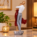 Romantic Couple Showpiece – Elegant Gold & Burgundy Resin Couple Statue for Home Decor, Anniversary & Wedding Gift