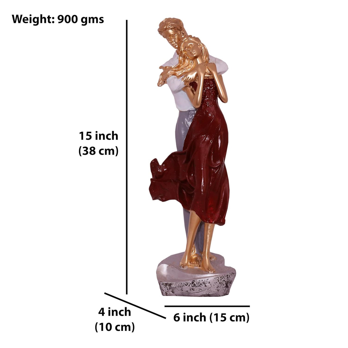 Romantic Couple Showpiece – Elegant Gold & Burgundy Resin Couple Statue for Home Decor, Anniversary & Wedding Gift