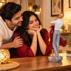Romantic Couple Showpiece – Elegant Gold & Burgundy Resin Couple Statue for Home Decor, Anniversary & Wedding Gift