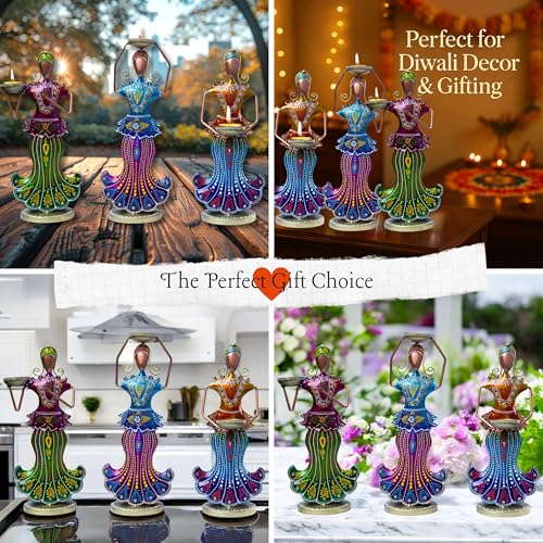 Metal Tealight Candle Holder Dolls Set – Multicolor Home Decor Showpiece Figurines