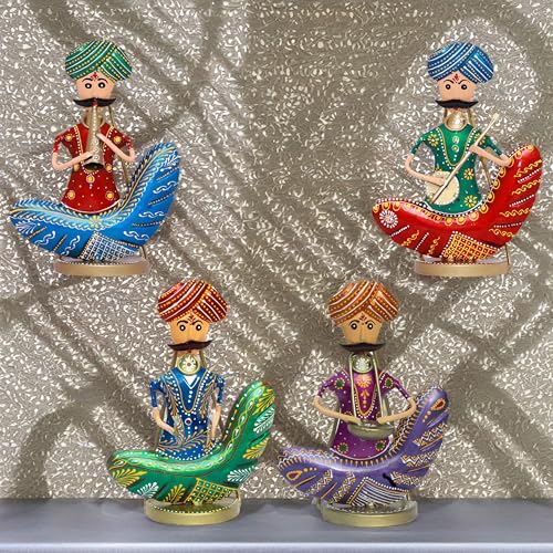 Rajasthani Moustache Musicians – Hand-Painted Decorative Showpiece Set of 4 Musical Statues