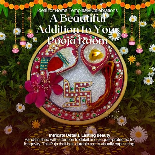 Marble Pooja Thali with Meenakari Work – 6 Inch Decorative Thali, Diya, Roli-Chandan Holder