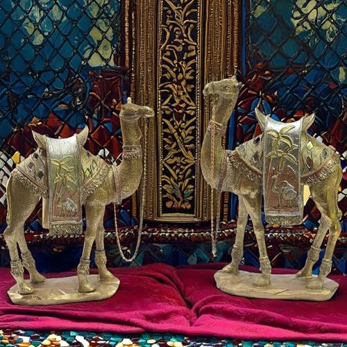 Luxurious Gold Camel Statue Set – Intricately Detailed Poly-Resin Home Décor Showpiece – Gift for Living Room, Office
