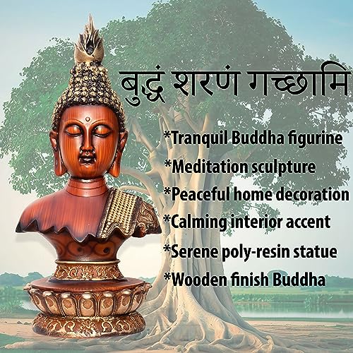 12-inch Serene Buddha Statue Wooden Finish Poly-Resin Meditation Sculpture for Mindfulness, Peace