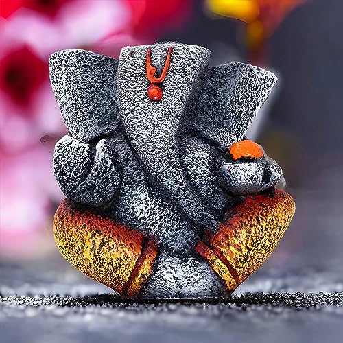 Ganesha Idol Shree Gajanand Ganpati Murti 6 inch Vinayak Poly Fibre Resin Statue for Home Temple, Living Room Decor