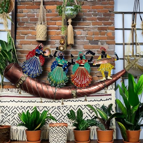 Trumpet Dancers Iron Metal Showpiece, Rajasthani Folk Art Decor
