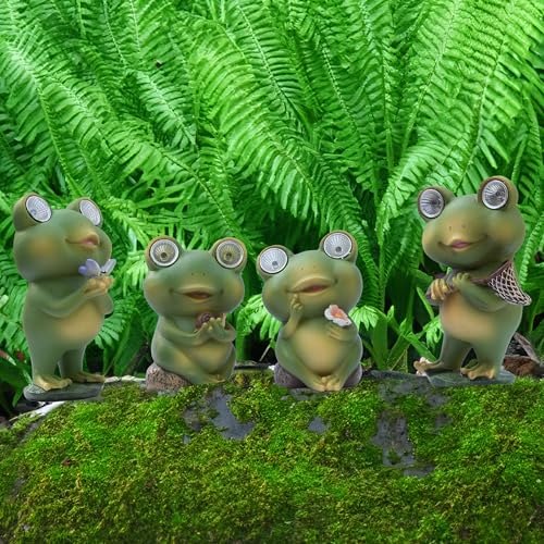 Playful Solar-Powered Resin Adorable Frog Statue – Perfect Garden and Indoor Decor with Auto Light-Up Eyes (The Frog Family)