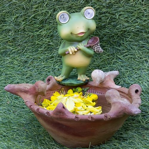 Playful Solar-Powered Resin Adorable Frog Statue