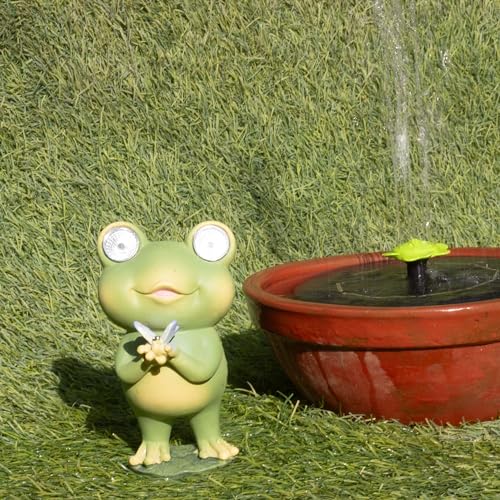 Playful Solar-Powered Resin Adorable Frog Statue – Perfect Garden and Indoor Decor with Auto Light-Up Eyes (Flower)