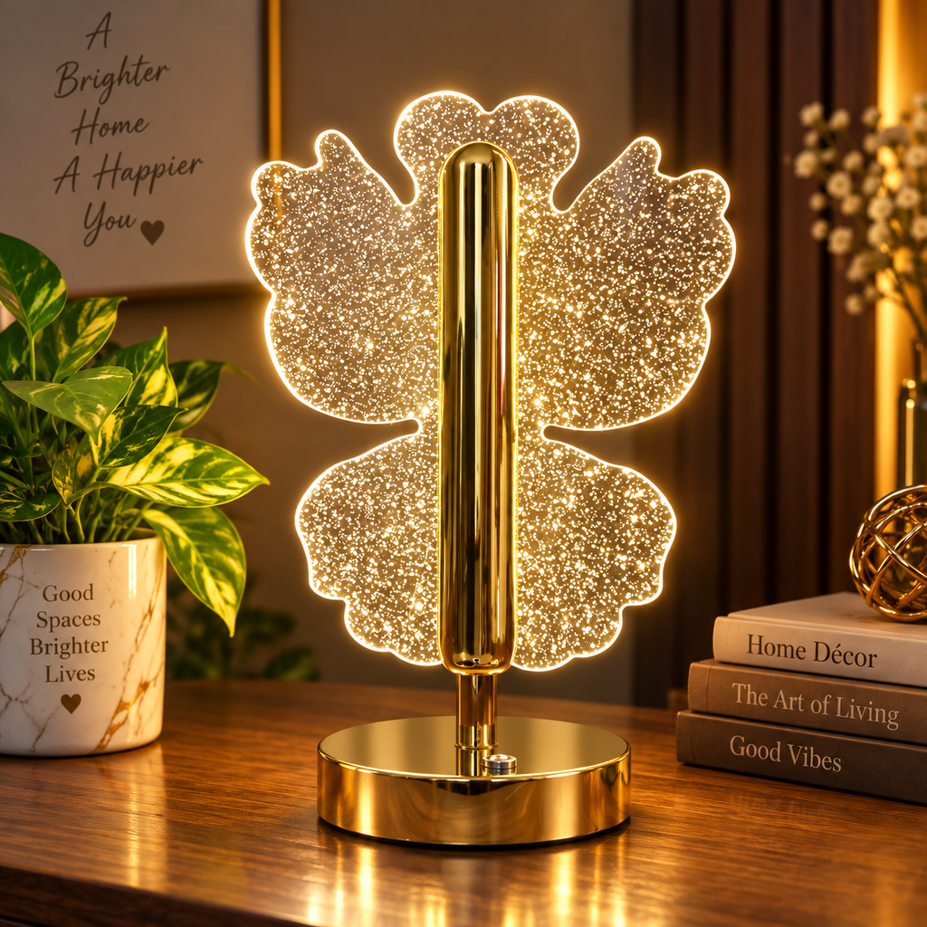 Luxury Crystal Table Lamp – Four-Leaf Clover USB Rechargeable