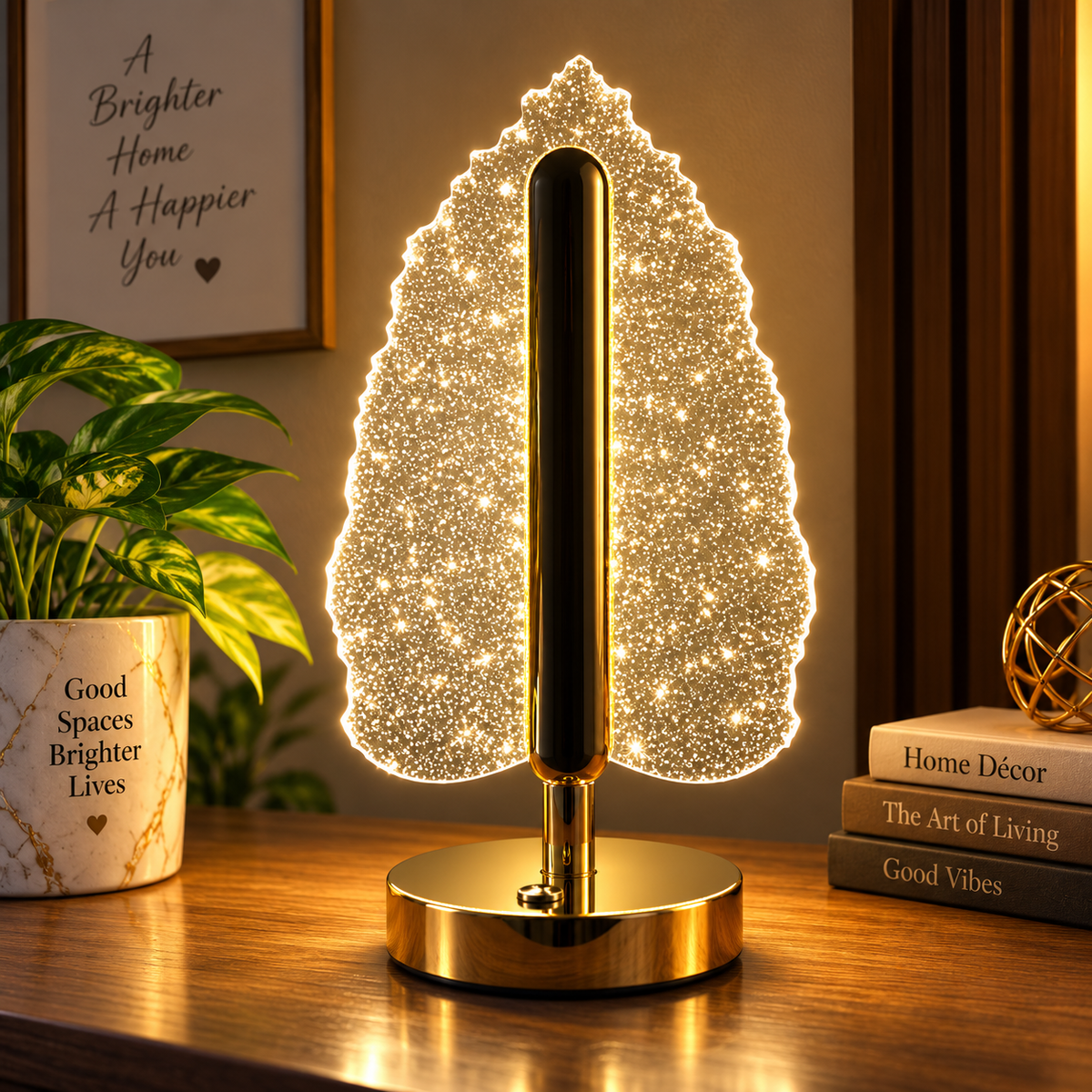 LED Crystal Table Lamp – Elegant Leaf Design with USB Power