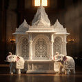 Heavy White Elephant Pair for Mandir Base & Home Temple Decor | 8x9 inch Solid Marble Dust Resin Elephant Statues for Corian Mandir Entrance | Vastu Showpiece Set for Living Room