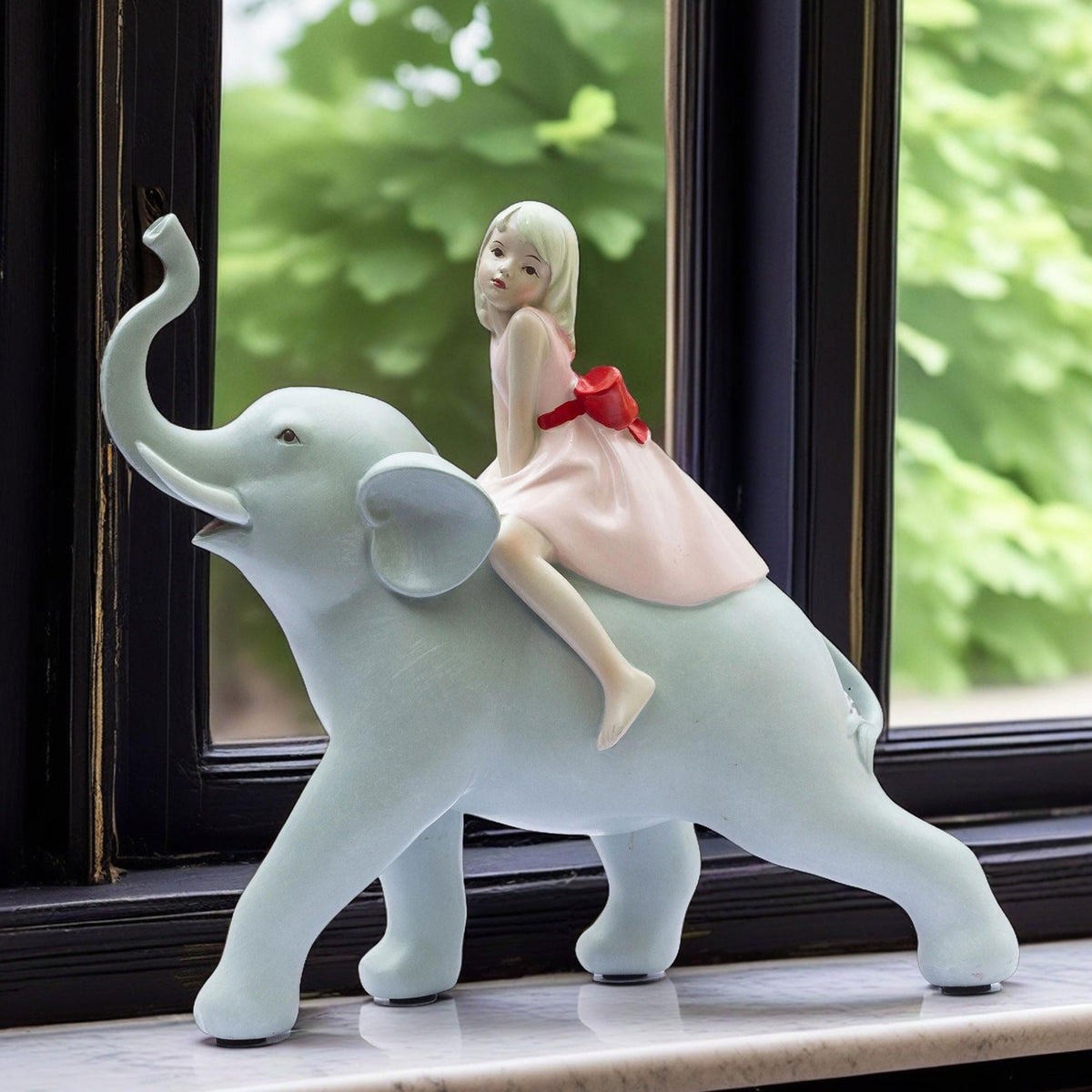 Adorable 8" Elephant & Girl Statue – Resin Tabletop Home Decor for Living Room, Showroom – Gift for Anniversary