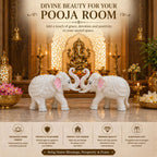 Heavy White Elephant Pair for Mandir Base & Home Temple Decor | 8x10.5 inch Solid Marble Dust Resin Elephant Statues