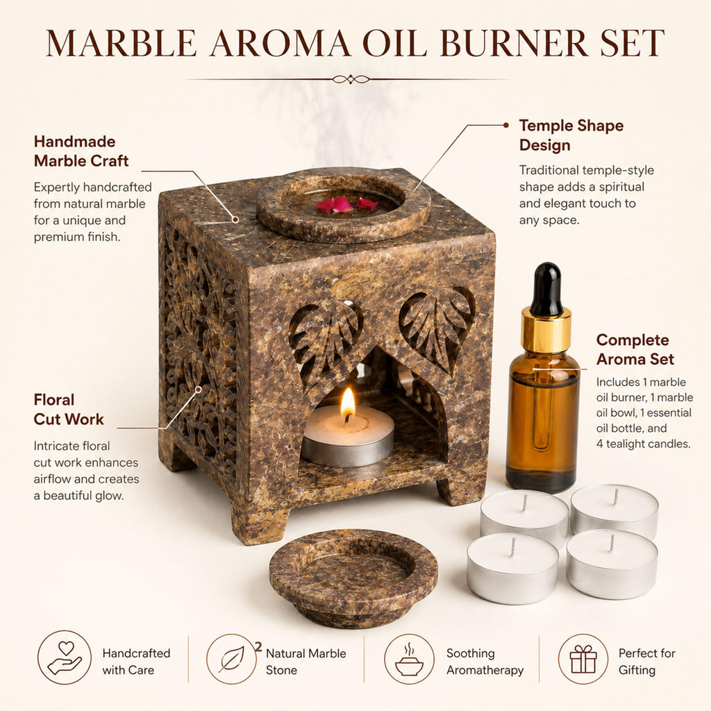 Marble Tealight Diffuser for Home Spa Office | 20 ml Oil & 4 Candles