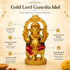 Gold Lord Ganesha Idol for Home Mandir Decor | 10 Inch Lacquer Coated Resin Ganpati Statue on Throne | Vinayaka Murti