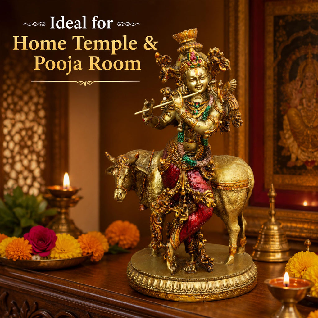 Govinda Gopala Statue, Lord Krishna and Cow Idol Showpiece
