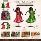 Nritya Dolls Showpiece Set of 2 for Home Decor | Large 20 Inch Wrought Iron Folk Dancer Figurines | Hand Painted Metal