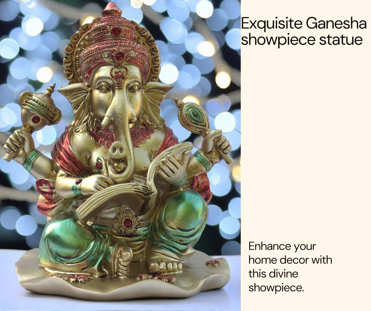 Ganesha Idol for Home Temple, Large 10 inch Ganpati Murti for House Entrance, Auspicious Vinayak Resin Statue for Home