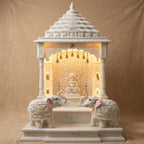 Heavy White Elephant Pair for Mandir Base & Home Temple Decor | 8x9 inch Solid Marble Dust Resin Elephant Statues for