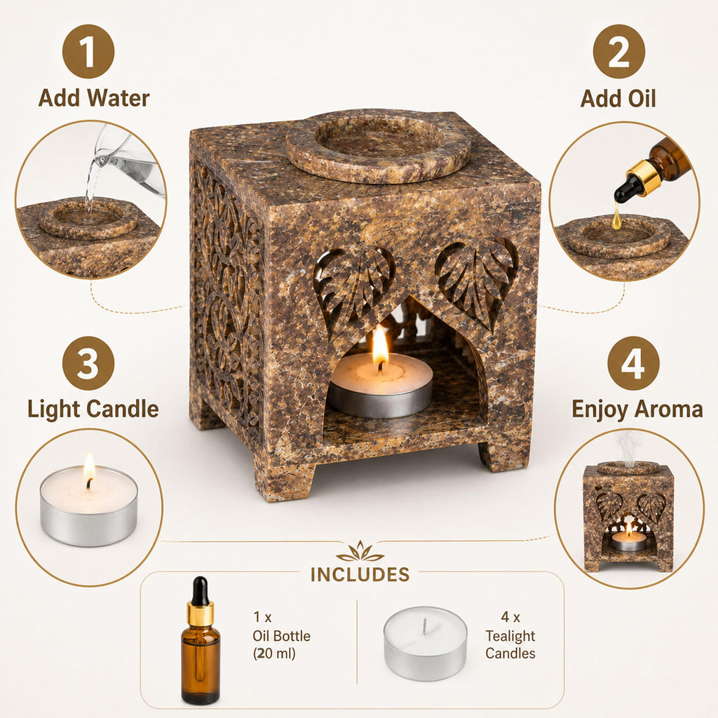 Marble Tealight Diffuser for Home Spa Office | 20 ml Oil & 4 Candles