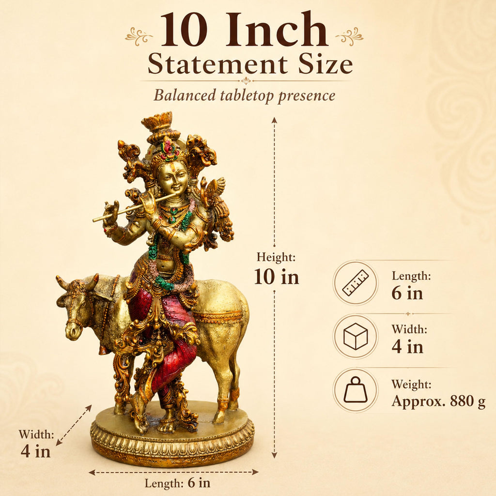 Govinda Gopala Statue, Lord Krishna and Cow Idol Showpiece